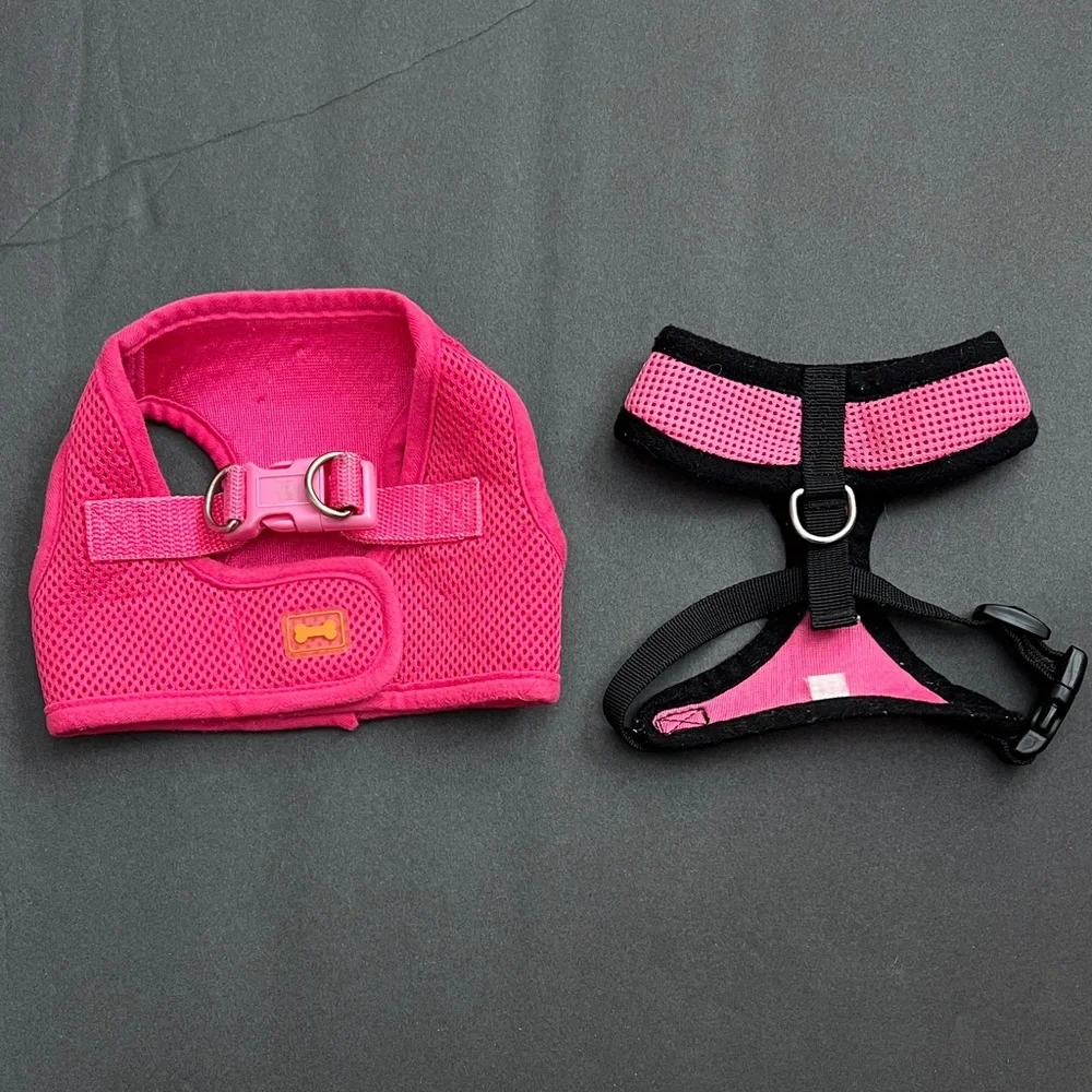 Vibrant Pink and Black Dog Harness Set